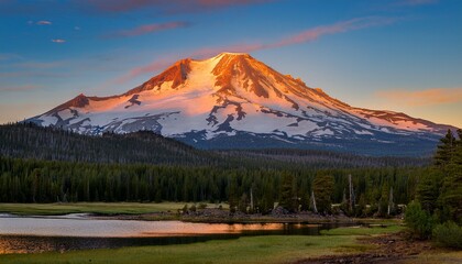 Naklejka premium scenic views at shasta mountain california at sunset