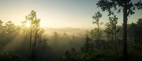 Fototapeta premium Misty Sunrise Forest Viewpoint