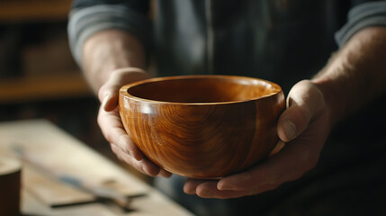Hands Holding a Handcrafted Wooden Bowl