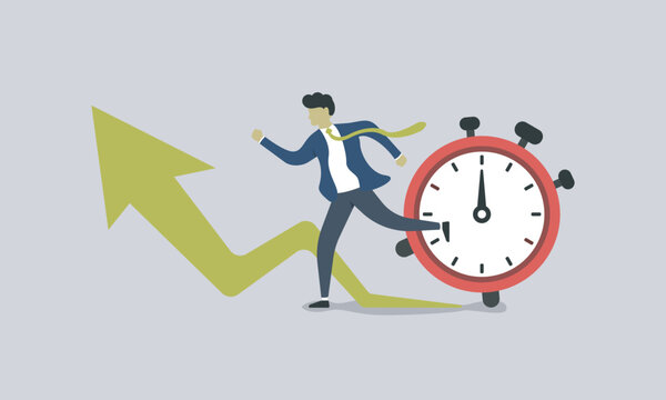 Business men running chasing business target time to improve income & provit, men with short time quickly finish the job, business, target, project, and profit. for presentation, marketing vector.