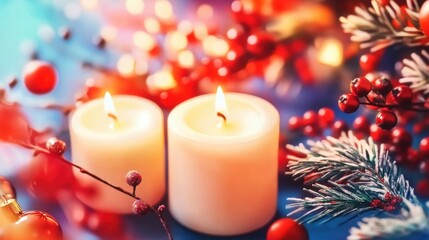 Candles glow softly amidst colorful decorations, creating a warm and inviting ambiance perfect for holiday gatherings and celebrations