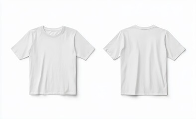 Blank white t-shirt, front and back views, laid flat on white background.  The shirt features short sleeves and a crew neckline.  It displays a smooth, even surface, likely for printing or design
