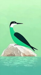 Obraz premium Kingfisher perched on rock, tranquil water background; nature illustration for websites, social media, or print