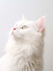 Serene feline portrait in pure white against a seamless bright backdrop