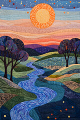 Harmonious Patchwork: The Dreamscape of Dusk in Quilted Art Exploration