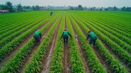 Farmers working in a paddy field
