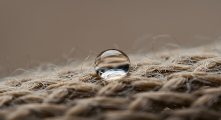 Water Drop On Woven Fabric With Macro Detail And Surface Tension