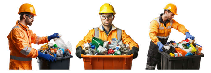 Waste Management Workers Sorting Trash with Recycling Equipment
