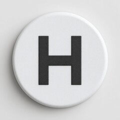 Fototapeta premium A simple white button with a black capital letter H on a white background.