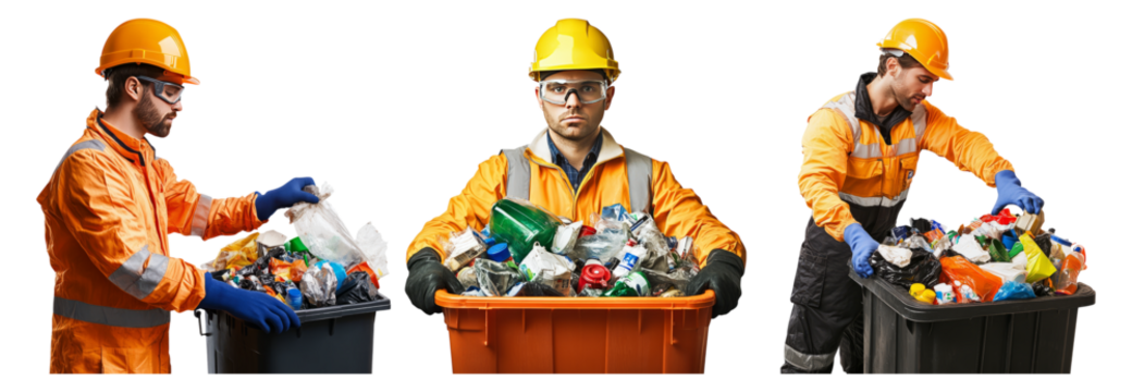 Waste Management Workers Sorting Trash with Recycling Equipment