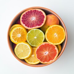 Colorful Citrus Fruits: Oranges, Lemons, Grapefruit Slices - Healthy Vitamin Rich Bowl
