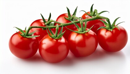 a cluster of ripe cherry tomatoes with a glossy finish isolated on a white background
