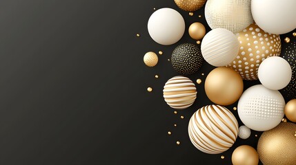 Fototapeta premium Elegant Arrangement of 3D Geometric Shapes in Gold, White, and Black on Dark Background