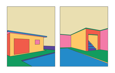 Illustration art retro house with perspective view