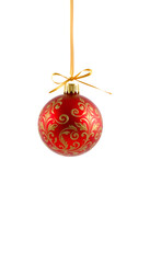 Red and gold christmas ornament ball &ndash; isolated holiday decoration

