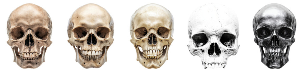 Obraz premium Collection of Realistic Human Skull Models for Educational Purposes, PNG bundle collection, Isolated on Transparent Background