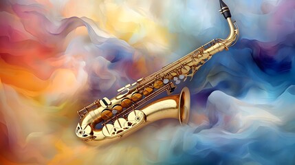 Obraz premium Stunning Golden Saxophone with Colorful Abstract Background for Music Lovers