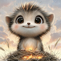 Fototapeta premium endearing cartoon phoenix chick emerging