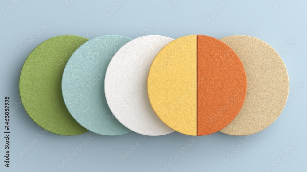 Poster Abstract colorful semi-circles arranged in a row on a light blue background