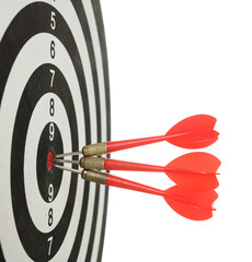 Targeting. Dart board with arrows isolated on white