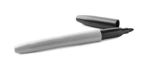 One black marker with cap isolated on white