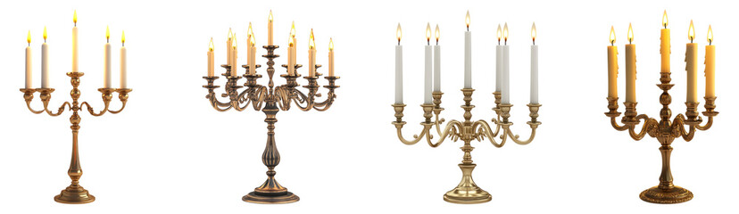 Elegant Vintage Candle Holders in Various Designs for Decoration, PNG bundle collection, Isolated on Transparent Background