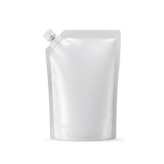 Laundry detergent pouch with spout cap and matte finish