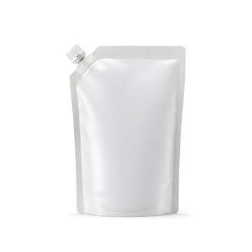 Laundry detergent pouch with spout cap and matte finish