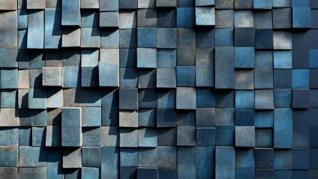 Abstract blue cube texture, varied shades and depth, creating a 3D effect