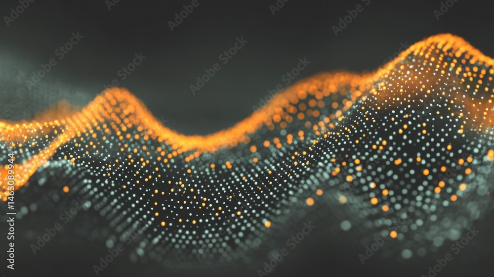 Aufkleber Abstract digital data wave with glowing dots on dark background