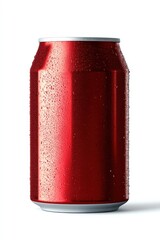 Shiny Red Aluminum Can Isolated on White Background - Refreshing Soda Drink Container