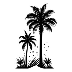 Elegant Palm Tree Silhouette: A Tropical Island Dreamscape Illustration