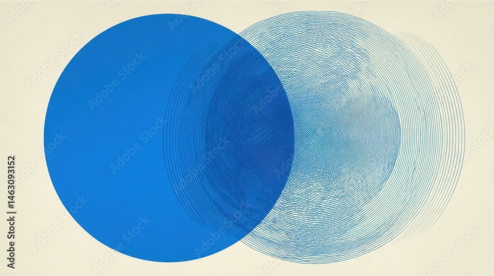 Poster abstract graphic illustration of overlapping blue circles on a neutral background