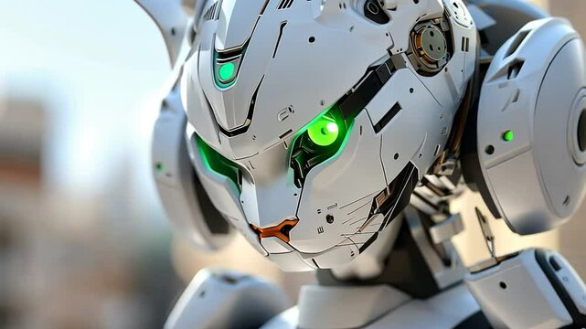 Futuristic robot cat head, detailed mechanical design