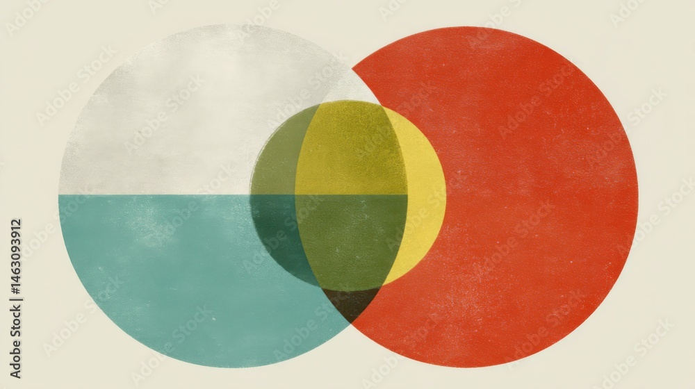 Poster Abstract overlapping circles graphic design with textured and layered color effect