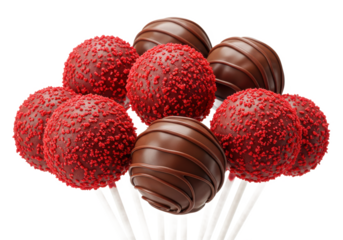 Cake pops with red sprinkles isolated on transparent background