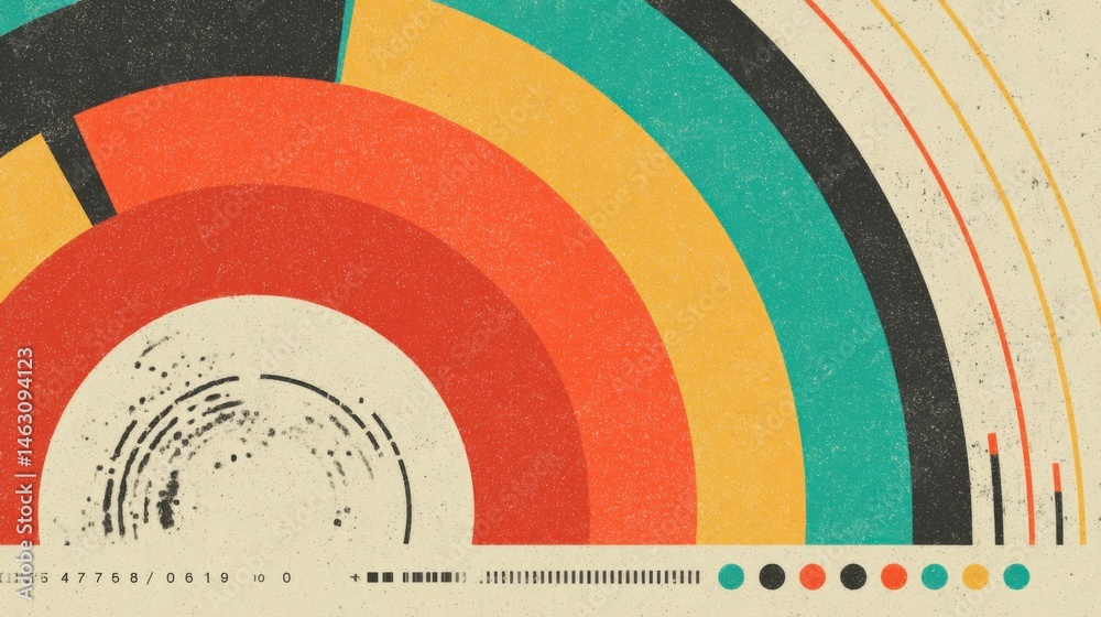 Aufkleber abstract retro design with concentric circles and vibrant colors in a graphic style