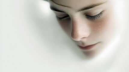 serene portrait emphasizing face with soft diffused lighting