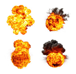 Dramatic Explosion with Incandescent Orange Flames and Smoke Burst, Isolated on Transparent Background