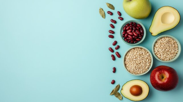 Healthy food arrangement Fresh produce, beans, and grains on pastel background