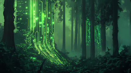 Fototapeta premium forest glowing green circuits