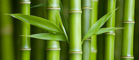 Obraz premium Close Up Green Bamboo With Lush Leaves
