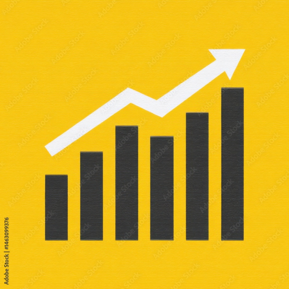 Poster business growth chart with arrow pointing upwards on yellow background