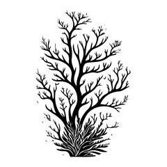 Monochromatic arboreal silhouette with intricate branch network illustration
