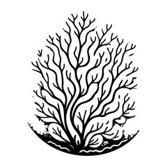 Monochrome vector illustration of stylized winter tree over moon surface