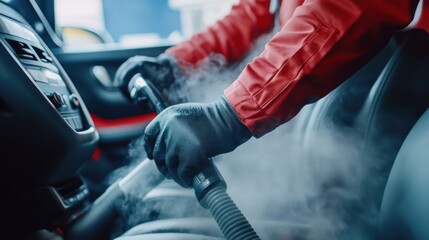 Professional automobile upholstery deep steam cleaning for immaculate interior