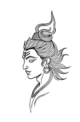 Lord Shiva Profile Line Art – Hindu Deity Vector Illustration