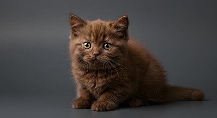 Obraz premium Adorable Brown Kitten Posing on Gray Background Studio Shot