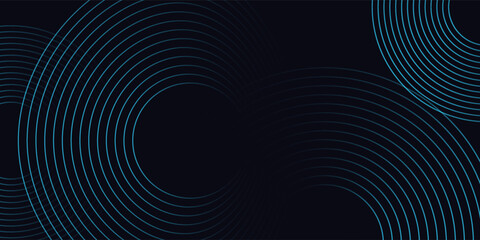 Dark abstract background with glowing blue circle lines. Modern shiny blue geometric lines pattern.