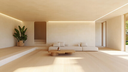 Fototapeta premium Scandinavian style living room featuring minimalist design, natural light, and neutral tones